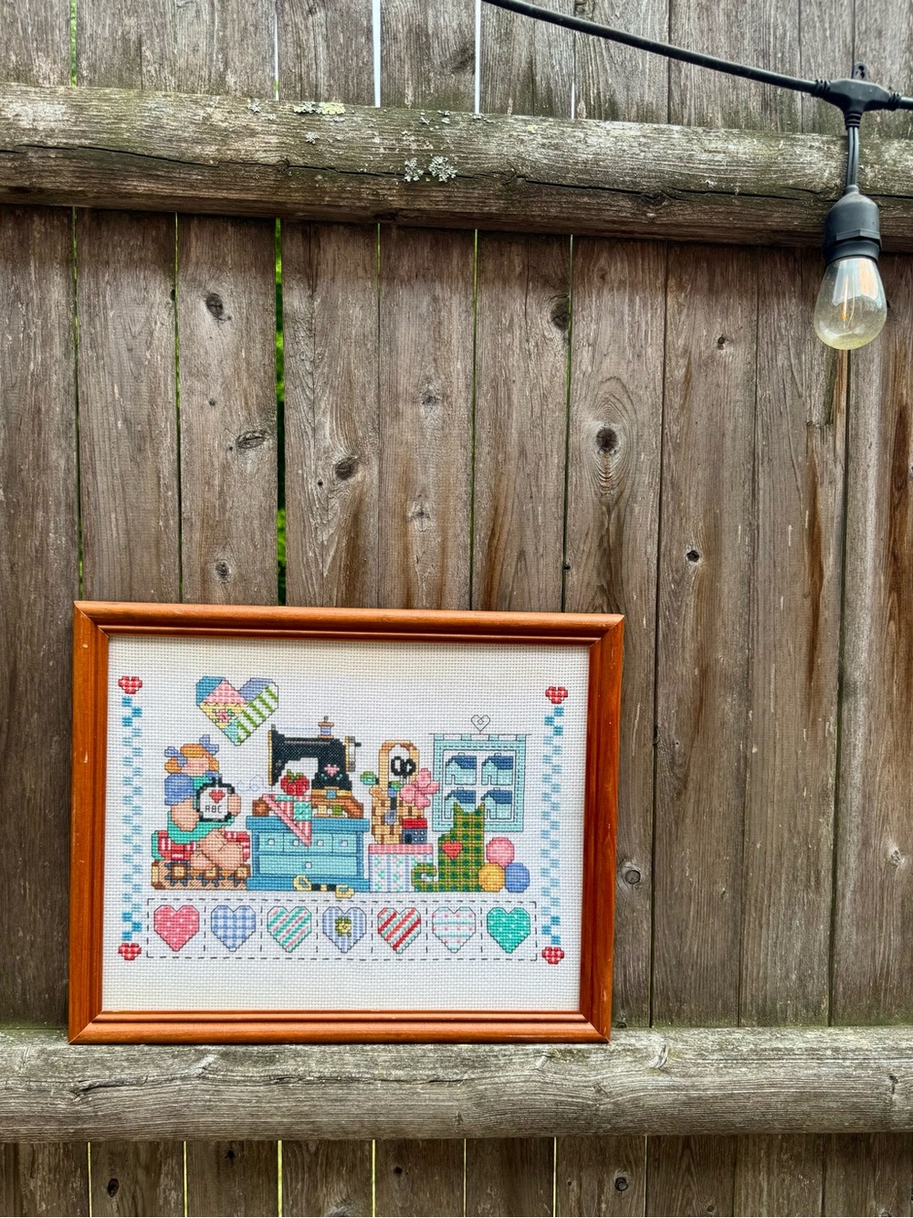 Vintage Framed Needlepoint Country Cross Stitch